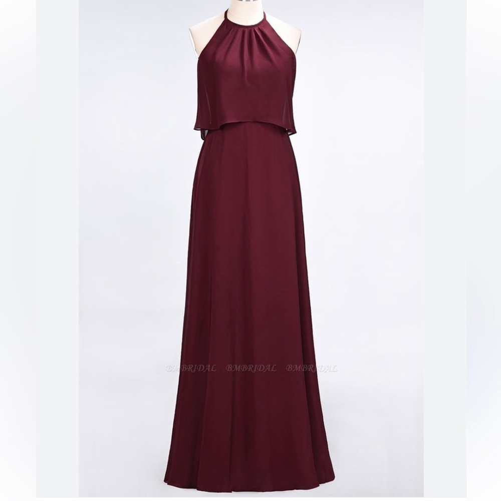 MORI LEE formal two piece set 'ball gown' skirt & halter neck fitted top maroon